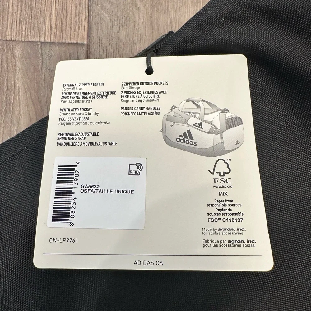 Adidas Black and White Defense 2 Medium Duffel Bag